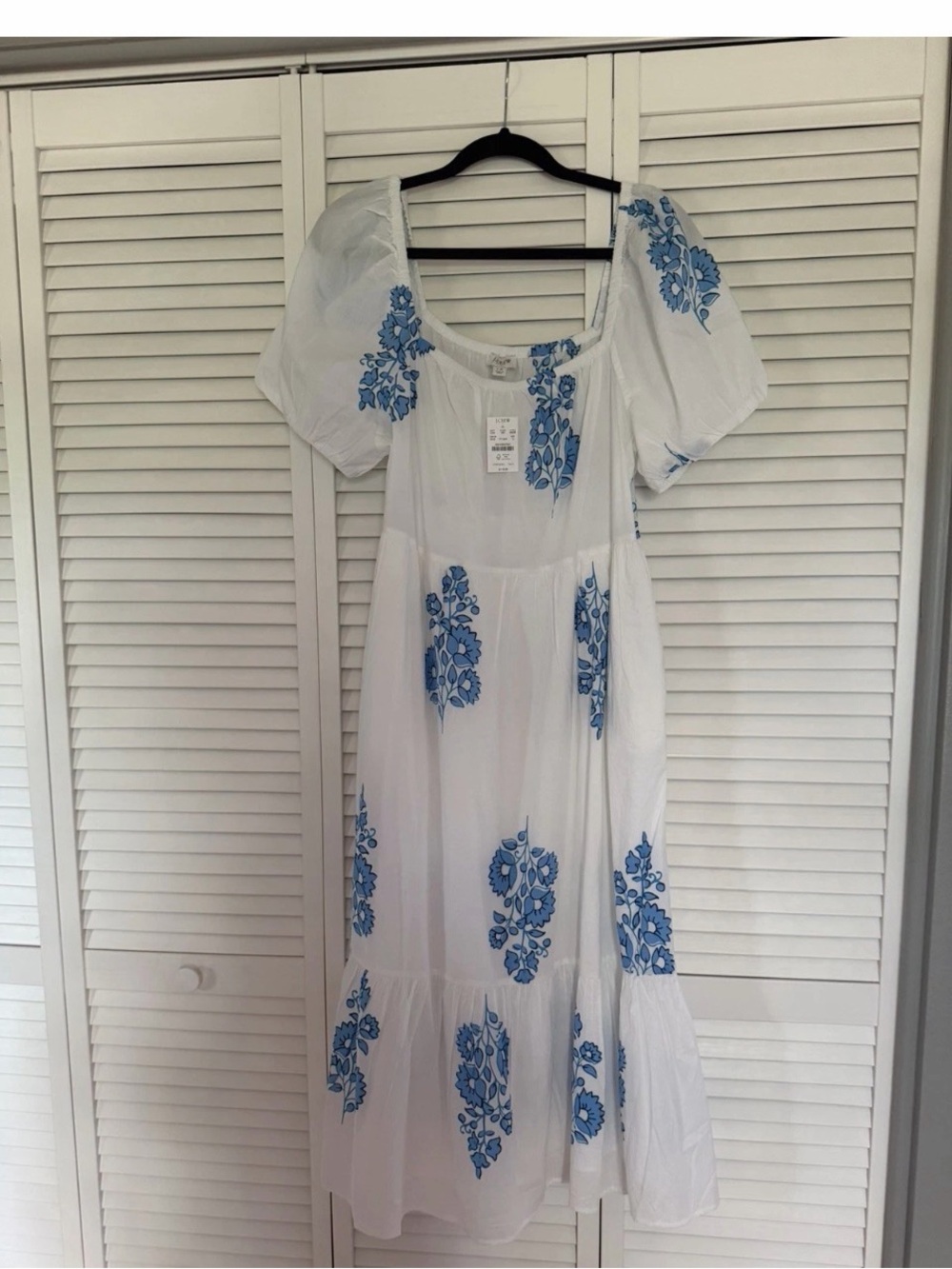 J. Crew White Midi Dress with Blue Floral Print